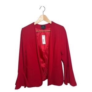 Worthington Red Bell Sleeve Blazer - Collarless Open Front Career Jacket Size M